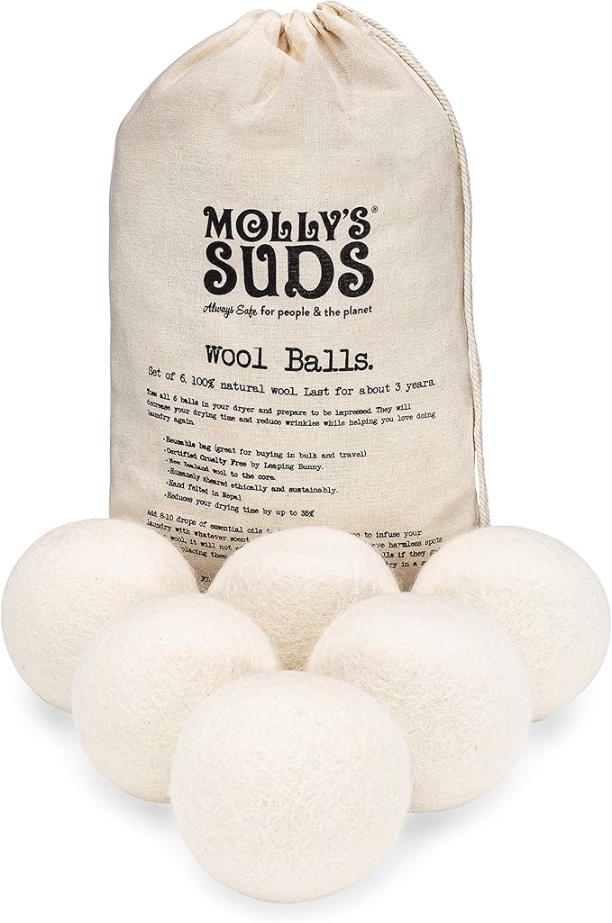 Molly's Suds Starter Pack | Includes 70 Load Natural Laundry Powder, 1 Package of Wool Dryer Balls & 1 Oxygen Whitener
