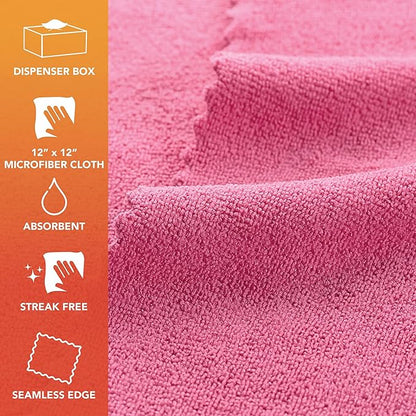 Arkwright Smart Rags in Box - (Pallet of 14400) Lint Free Microfiber Cleaning Cloth, Scratch & Streak-Free, Dispensable Wash Towels for Cars, Window Glass, and Auto Shop, 12 x 12 in, Pink