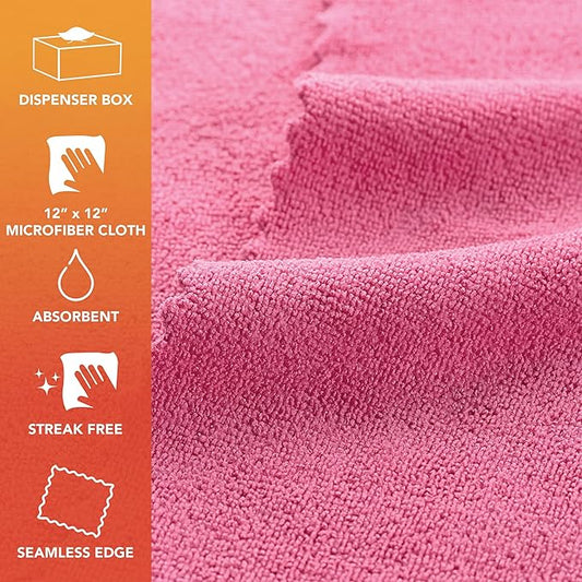 Arkwright Smart Rags in Box - (Pallet of 14400) Lint Free Microfiber Cleaning Cloth, Scratch & Streak-Free, Dispensable Wash Towels for Cars, Window Glass, and Auto Shop, 12 x 12 in, Pink