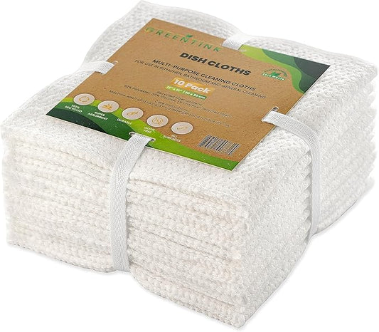 Eco-Friendly Reusable Dish Cloth Set – 10-Pk Multipurpose Kitchen Cleaning Cloth Made from Recycled Materials – Absorbent, Dish Towels & Non-Scratch Cleaning Rags, 12x12 in.