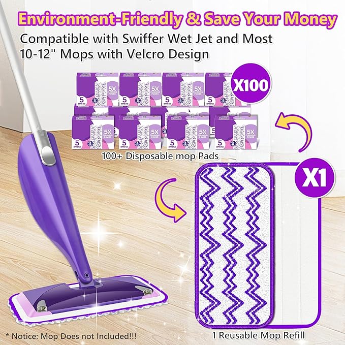 Reusable Mop Pads Refills Compatible with Swiffer Wet Jet Spray Mop, Wet Pads Refill WetJet Pads Refills for Swiffer Mop, Microfiber Mop Pad Replacements Wet Dry Mop Heads for Floor Cleaning, 6 Pack