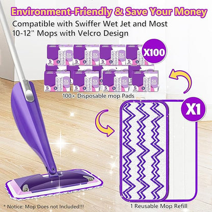 Reusable Mop Pads Refills Compatible with Swiffer Wet Jet Spray Mop, Wet Pads Refill WetJet Pads Refills for Swiffer Mop, Microfiber Mop Pad Replacements Wet Dry Mop Heads for Floor Cleaning, 6 Pack