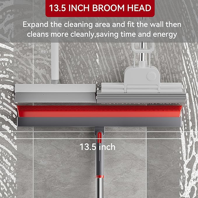 Multifunction Magic Broom 180 Degree Rotating Sweep and Scrape 2 in 1 Household Cleaning Air Broom with Adjustable Long Handle TPR Bathroom Squeegee for Pet Hair,Glass