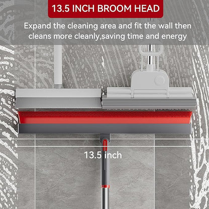 Multifunction Magic Broom 180 Degree Rotating Sweep and Scrape 2 in 1 Household Cleaning Air Broom with Adjustable Long Handle TPR Bathroom Squeegee for Pet Hair,Glass