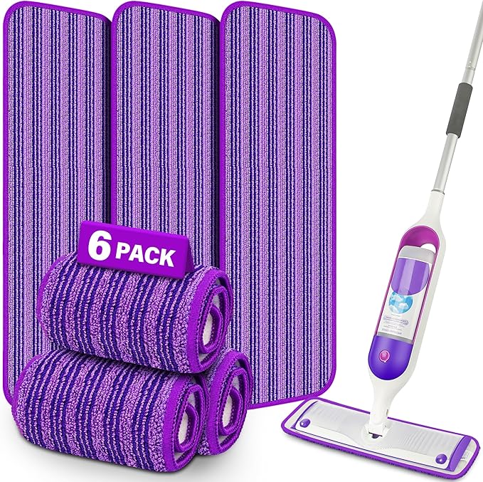 6 Pack Reusable Mop Pads Compatible with Swiffer PowerMop, Microfiber Pads Refills Machine Washable Up to 100 Times Wet Dry Use Suitable for All Floor Types