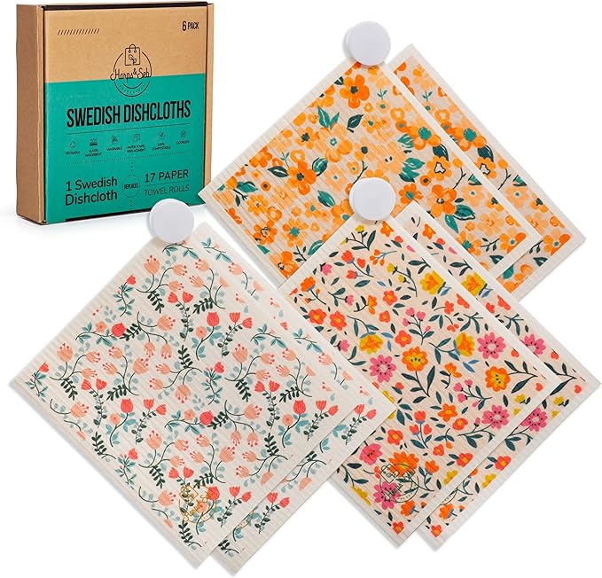 Harps&Seb Swedish dishcloth 6 pack, Rosy Dawn