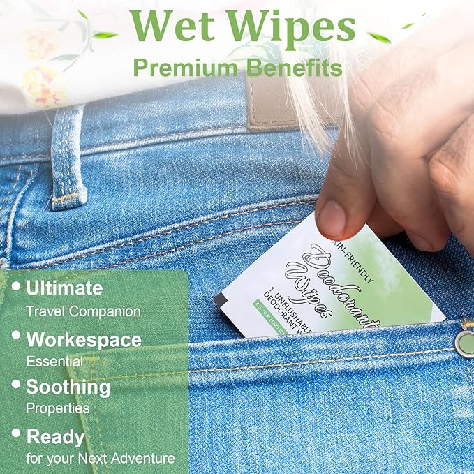 200Pcs Travel Deodorant Wipes, Travel Size Mini Deodorant Wipes Bulk for Homeless, Individually Wrapped Body Cleaning Supplies for Women Wet Armpit for Body Cleaning Cucumber