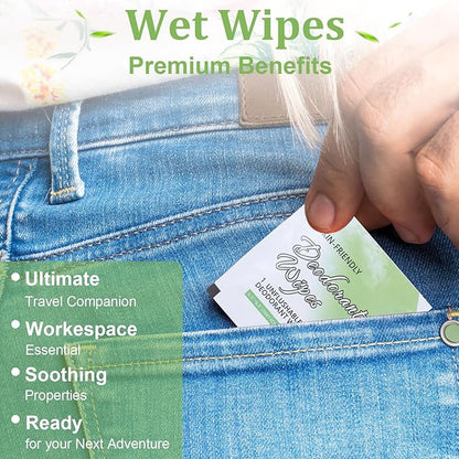 200Pcs Travel Deodorant Wipes, Travel Size Mini Deodorant Wipes Bulk for Homeless, Individually Wrapped Body Cleaning Supplies for Women Wet Armpit for Body Cleaning Cucumber