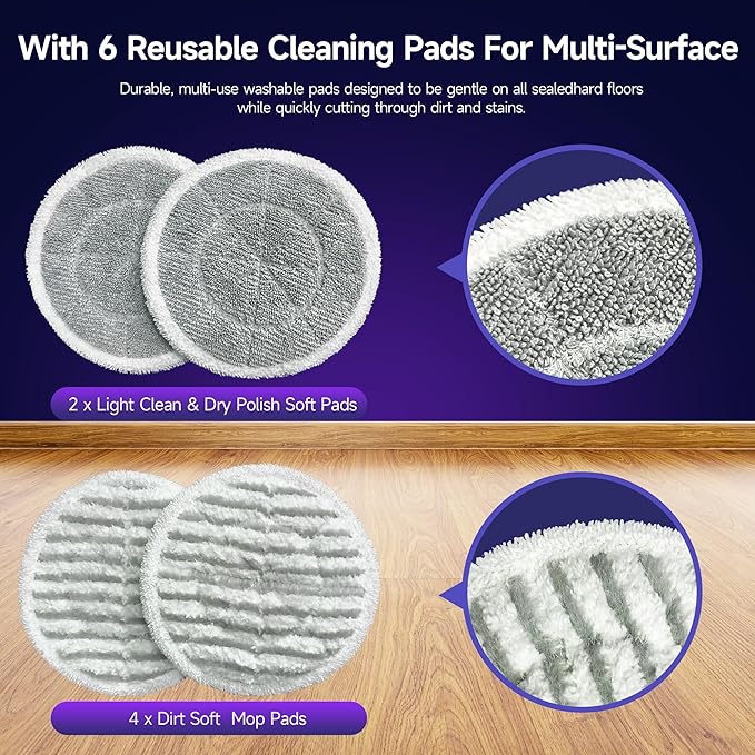 Steam Spin Mop, Smart Steam & Scrub Mop with 4 Cleaning Modes & LED Headlights, Safe for all Sealed Hard Floors like Tile, Hardwood, Stone, Laminate, Vinyl & More F2