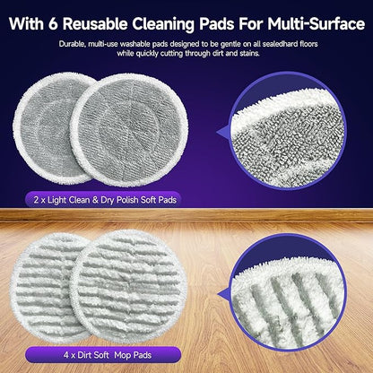 Steam Spin Mop, Smart Steam & Scrub Mop with 4 Cleaning Modes & LED Headlights, Safe for all Sealed Hard Floors like Tile, Hardwood, Stone, Laminate, Vinyl & More F2