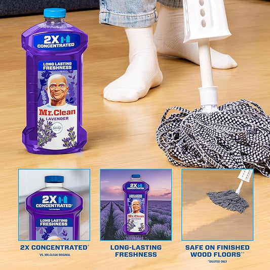 Mr. Clean 2X Concentrated Multi Surface Cleaner with Febreze Lavender Scent, All Purpose Cleaner, 41 fl oz (Pack of 2)