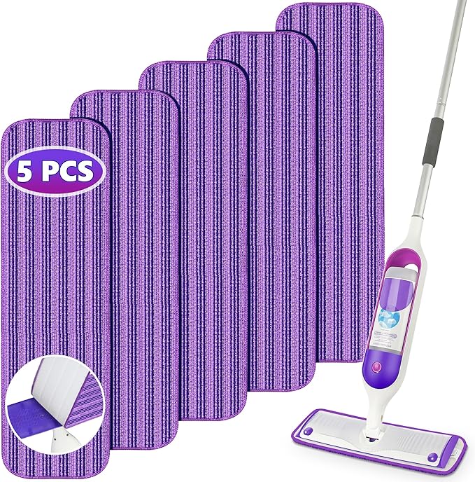 Reusable Mop Pads Compatible with Swiffer PowerMop, Microfiber Mop Pads Refills Mop Heads Replacement for Swiffer Mop Spray Mop Floor Mop, Washable Reusable Floor Mopping Refills, 5 Pack