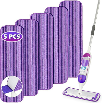 Reusable Mop Pads Compatible with Swiffer PowerMop, Microfiber Mop Pads Refills Mop Heads Replacement for Swiffer Mop Spray Mop Floor Mop, Washable Reusable Floor Mopping Refills, 5 Pack
