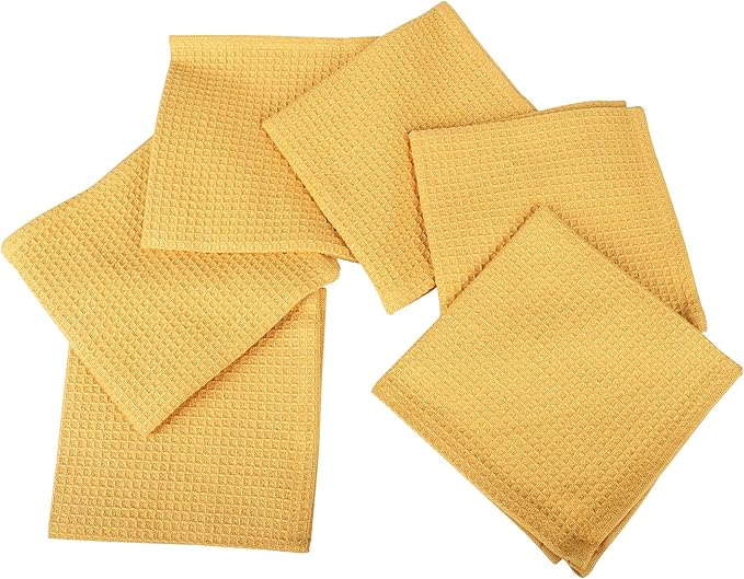 100% Cotton Waffle Dish Cloths (Pack of 6) - Dish Rags for Washing Dishes - Reusable & Highly Absorbent Kitchen Towels - Multipurpose Kitchen Rags - (12" x 12" - Yellow)