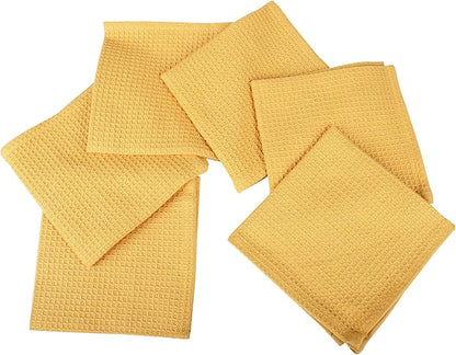 100% Cotton Waffle Dish Cloths (Pack of 6) - Dish Rags for Washing Dishes - Reusable & Highly Absorbent Kitchen Towels - Multipurpose Kitchen Rags - (12" x 12" - Yellow)