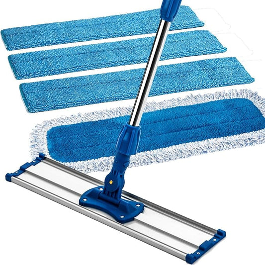 Zflow 18" Professional Microfiber Mop - Commercial Stainless Steel Handle with Microfiber Dust Pad + 3 Wet Pads