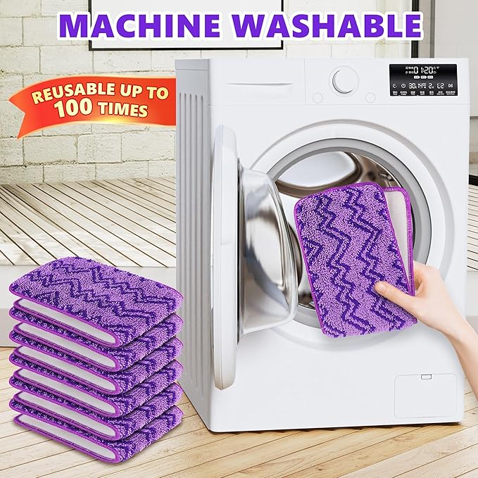 Reusable Mop Pads Compatible with Swiffer PowerMop, 6 Pack Power Mop Refill Microfiber Mopping Pad Washable Power Mop Pads for 13" 14" 15" Mop Multi-Surface Wood Floor Cleaning, Purple