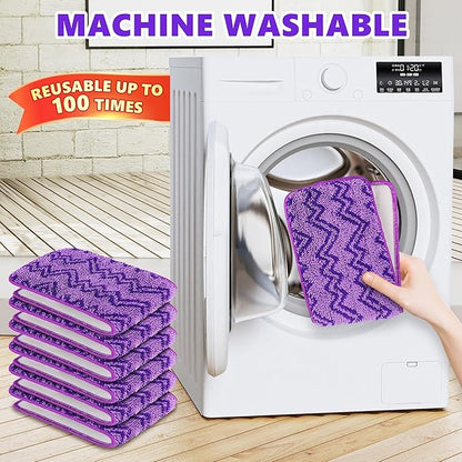 Reusable Mop Pads Compatible with Swiffer PowerMop, 6 Pack Power Mop Refill Microfiber Mopping Pad Washable Power Mop Pads for 13" 14" 15" Mop Multi-Surface Wood Floor Cleaning, Purple