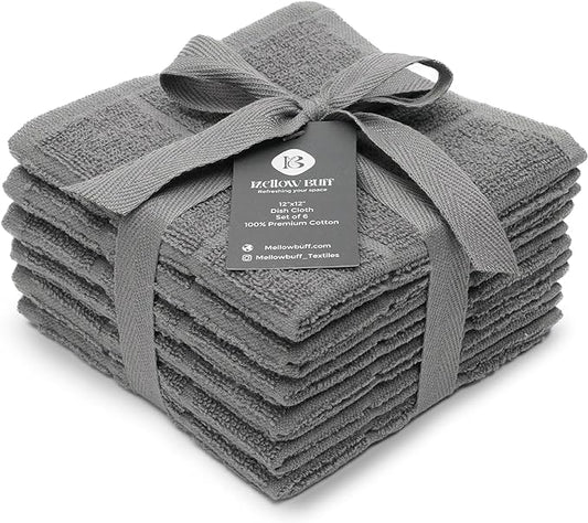 100% Cotton Dish Cloth for Dish Washing, Terry Dish Cloth, Cotton Dish Rags, 6 Pack, Super Soft and Absorbent,12"x12" inches, Reusable Cleaning Cloth, Grey