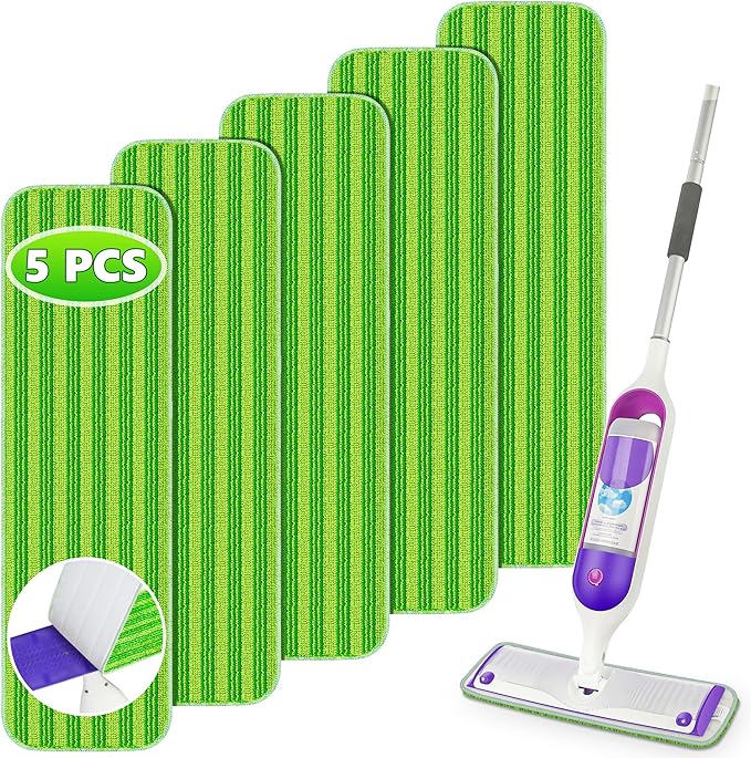 Reusable Mop Pads Compatible with Swiffer PowerMop, Microfiber Mop Pads Refills Mop Heads Replacement for Swiffer Mop Spray Mop Floor Mop, Washable Reusable Floor Mopping Refills, 5 Pack