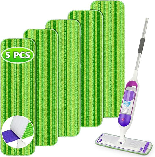 Reusable Mop Pads Compatible with Swiffer PowerMop, Microfiber Mop Pads Refills Mop Heads Replacement for Swiffer Mop Spray Mop Floor Mop, Washable Reusable Floor Mopping Refills, 5 Pack