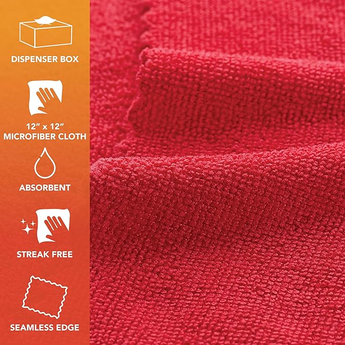 Arkwright Smart Rags in Box - (Pack of 50) Lint Free Microfiber Cleaning Cloth, Scratch & Streak-Free, Dispensable Wash Towels for Cars, Window Glass, and Auto Shop, 12 x 12 in, Red