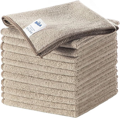 MR.SIGA Microfiber Cleaning Cloths, All-Purpose Surface Microfiber Towels, Streak Free Cleaning Rags, Pack of 12, Wheat, Size 32 x 32 cm(12.6 x 12.6 inch)