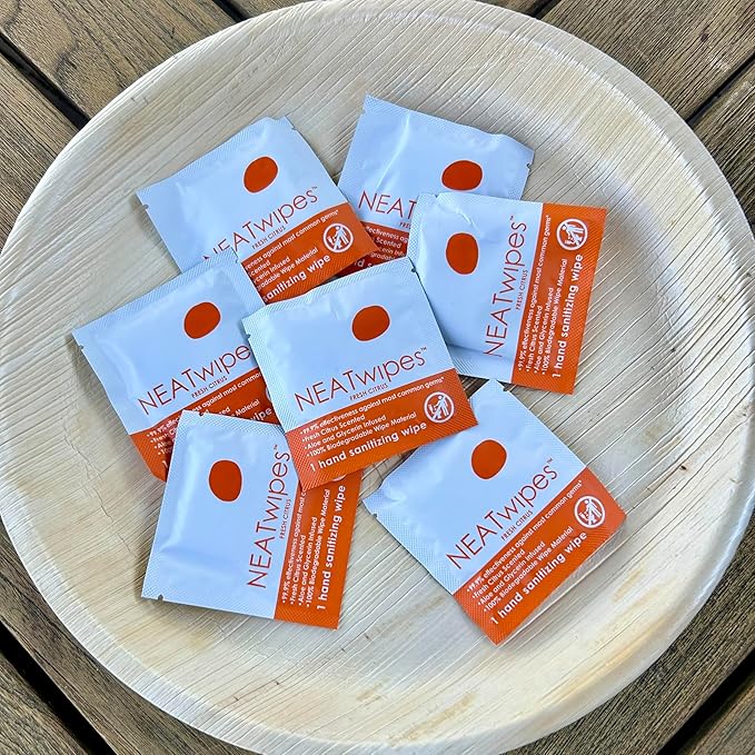 NEATwipes Hand Sanitizing Wipes | Travel Essentials | Disposable Wet Wipe & Planet Friendly | (24) Fresh Citrus (24) Lavender & (24) Cucumber Scented Wipes | 3 Pouches of 24 Individually Wrapped Wipes
