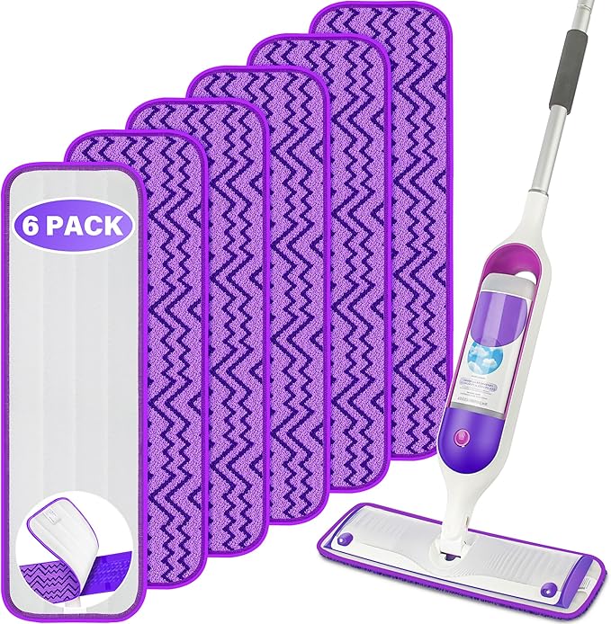 Reusable Mop Pads Compatible with Swiffer PowerMop, 6 Pack Power Mop Refill Microfiber Mopping Pad Washable Power Mop Pads for 13" 14" 15" Mop Multi-Surface Wood Floor Cleaning, Purple