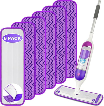 Reusable Mop Pads Compatible with Swiffer PowerMop, 6 Pack Power Mop Refill Microfiber Mopping Pad Washable Power Mop Pads for 13" 14" 15" Mop Multi-Surface Wood Floor Cleaning, Purple
