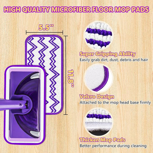 Reusable Mop Pads Refills Compatible with Swiffer Wet Jet Spray Mop, Wet Pads Refill WetJet Pads Refills for Swiffer Mop, Microfiber Mop Pad Replacements Wet Dry Mop Heads for Floor Cleaning, 6 Pack