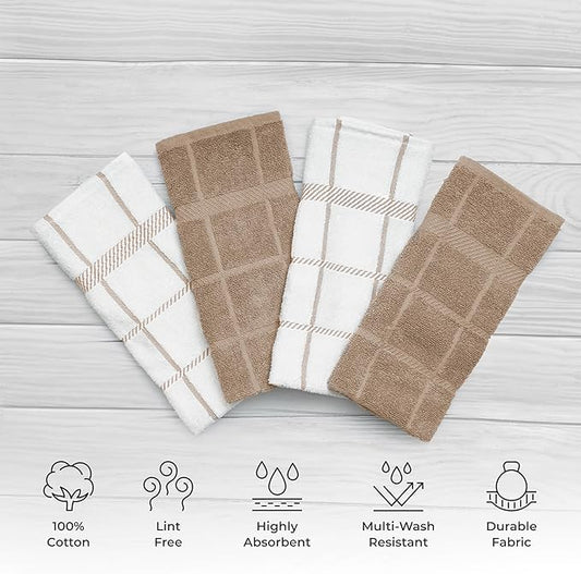 100% Cotton Kitchen Towels and dishcloths Sets, Super Soft & Absorbent, Dish Cloths for Washing Dishes, Dish Towel for Kitchen, 2 TAN Dish Towels and 4 TAN Dish Cloths
