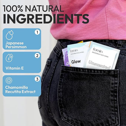 FOMIN Travel Deodorant Wipes - 30 Count - Unscented - pH Balanced, Hypoallergenic Mini Deodorant Wipes For Women and Men - Plastic-Free, Individually Wrapped Underarm & Body Wipes