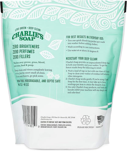 Charlie's Soap - Unscented Powdered Laundry Packets 30 Count (2 Pack 60 Total Loads)