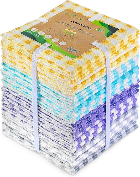 Eco-Friendly Reusable Dish Cloth Set – 24-Pk Multipurpose Kitchen Cleaning Cloth Made from Recycled Materials – Absorbent, Dish Towels & Non-Scratch Cleaning Rags, 12x12 in.