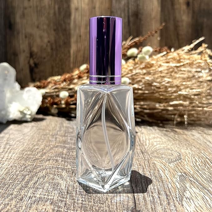 Clear Glass 30 ml. Diamond Spray Perfume Bottle. Fine Mist Perfume Cologne Atomizer for Essential Oil Aromatherapy Perfume Cologne Refillable (1 oz. 12 Bottles, Purple)