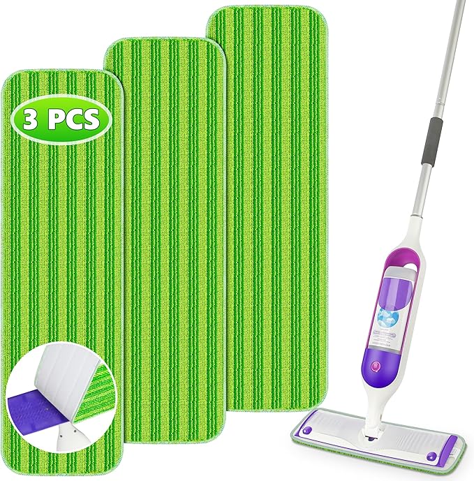 Reusable Mop Pads Compatible with Swiffer PowerMop, Microfiber Mop Pads Refills Mop Heads Replacement for Swiffer Mop Spray Mop Floor Mop, Washable Reusable Floor Mopping Refills, 3 Pack