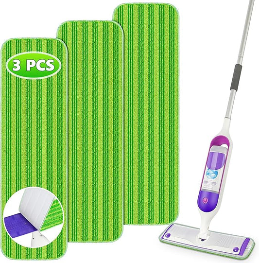 Reusable Mop Pads Compatible with Swiffer PowerMop, Microfiber Mop Pads Refills Mop Heads Replacement for Swiffer Mop Spray Mop Floor Mop, Washable Reusable Floor Mopping Refills, 3 Pack