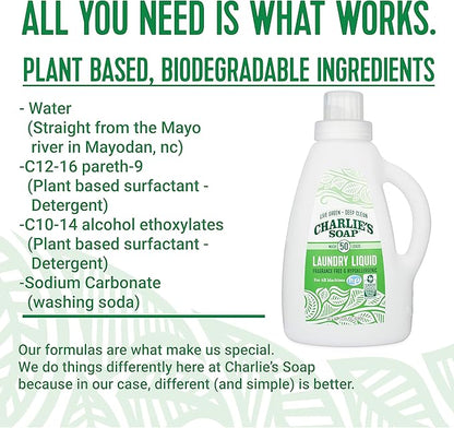 Charlie's Soap - Fragrance Free Laundry Liquid - 50 Loads (One 50-Load Bottle, 50 Total Loads)