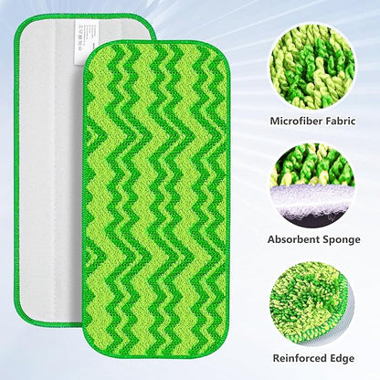 6 Reusable Mop Pads Compatible with Swiffer Wet Jet Mops, Microfiber Wet Jet Pads Refills Washable Dry Wet Mopping Cloths for Swiffer WetJet 12" Mop All Purpose Hardwood Floor Cleaning, Green