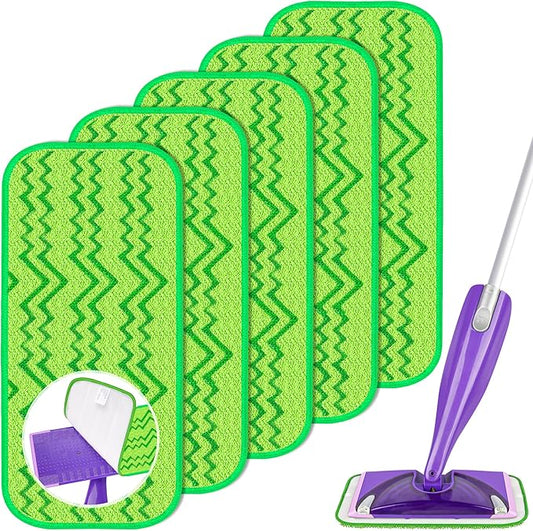 5 Reusable Mop Pads Compatible with Swiffer Wet Jet Mops, Microfiber Wet Jet Pads Refills Washable Dry Wet Mopping Cloths for Swiffer WetJet 12" Mop All Purpose Hardwood Floor Cleaning, Green