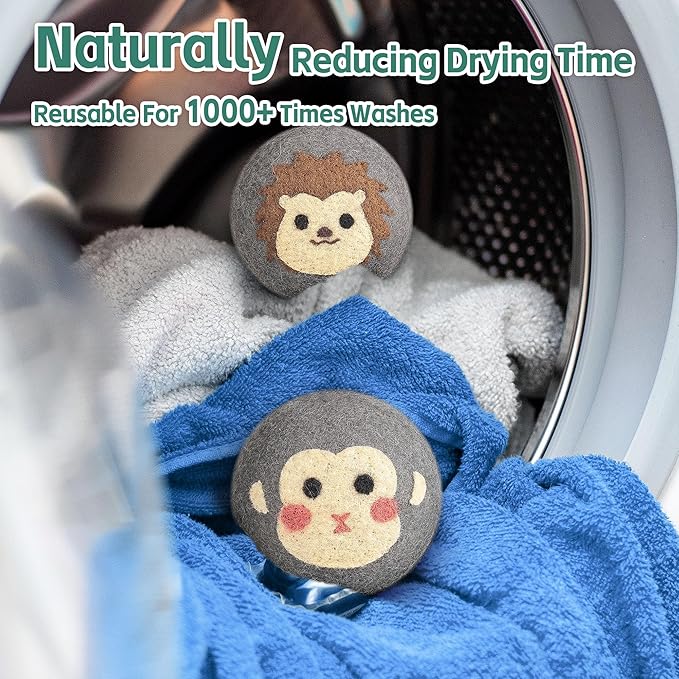 Lypumso Wool Dryer Balls Organic 6 Pack-XL, 100% New Zealand Wool Reusable Fabric Softener for Up to 1000 Loads, Anti Clothing Static and Shorten Drying Time, Baby Safe & Hypoallergenic