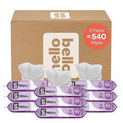 Hello Bello Extra Gentle Lavender Scented Baby Wipes, Made with 99% Water and Aloe for Babies and Kids, 60 Count (Pack of 9) Total 540 Count