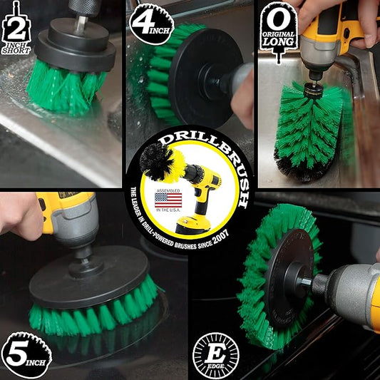 Rotating Nylon Spin Scrubber - Grout and Oven Cleaner Brush Set - Kitchen Cleaning Supplies - Gap Cleaning Brush Kit- Stainless Steel Appliances - Washing Machine, Microwave, Air Fryer & Wall Cleaner