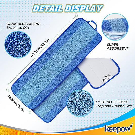 KEEPOW 2 Pack Microfiber Cleaning Pad, Mop Replacement Pads for Hardwood Floor Cleaner/Hard Surface Floor Cleaners, Washable Dusting Refill for Premium Spray Mop