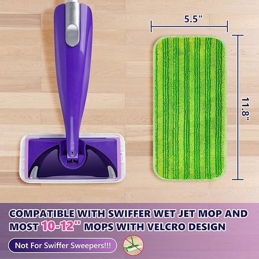 Reusable Mop Pads Compatible with Swiffer Wet Jet, Wet Jet Pads Refills for Swiffer Mop, Microfiber Replacement Pads for Hardwood Floor Cleaning, Dry Wet Mopping Cloths for 12" Wet Jet Refill, 4 Pack
