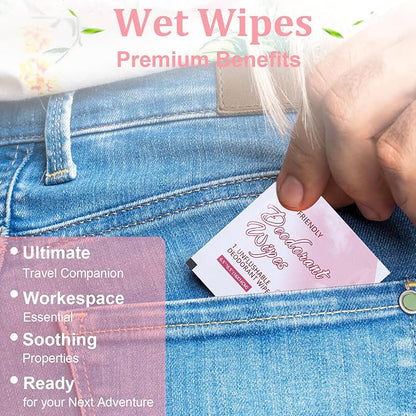 200Pcs Travel Deodorant Wipes, Travel Size Mini Deodorant Wipes Bulk for Homeless, Individually Wrapped Body Cleaning Supplies for Women Wet Armpit for Body Cleaning Rose