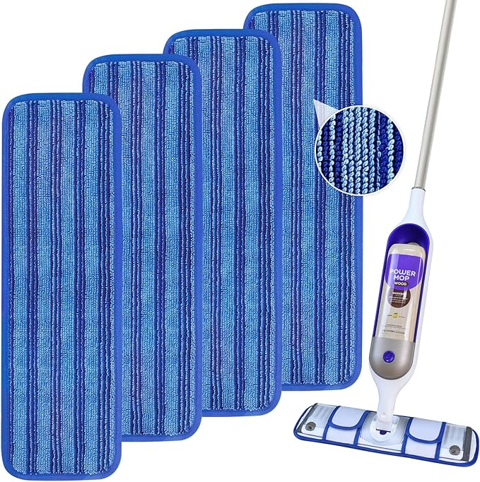 4 Pack Upgraded Reusable Mop Pads Compatible with Swiffer PowerMop, Mop Refill Pads Replacement for Swiffer Power Mop Spray Mop Pads for Multi-Surface Floor Cleaning, Quality Updated Cationic Material