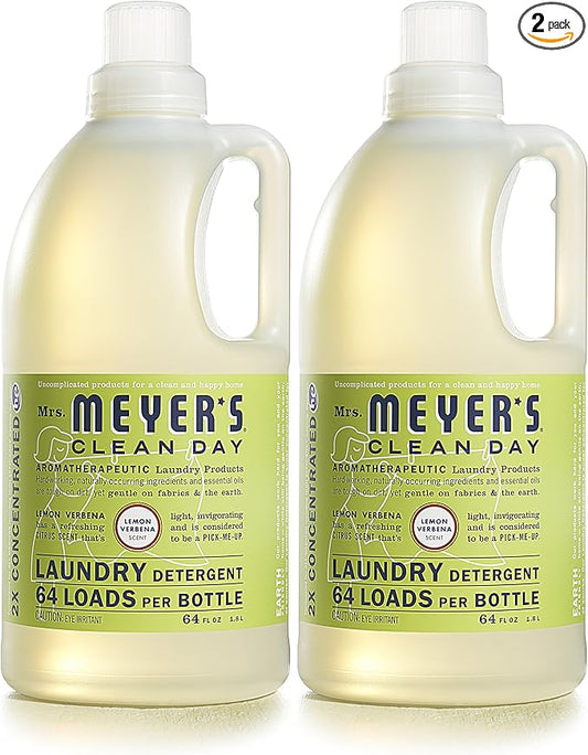 MRS. MEYER'S CLEAN DAY Liquid Laundry Detergent, Biodegradable Formula Infused with Essential Oils, Lemon Verbena, 64 oz - Pack of 2 (128 Loads)