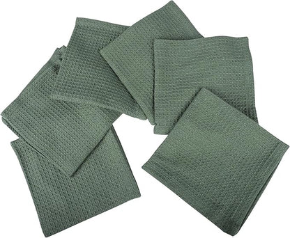 100% Cotton Waffle Dish Cloths (Pack of 6) - Dish Rags for Washing Dishes - Reusable & Highly Absorbent Kitchen Towels - Multipurpose Kitchen Rags - (12" x 12" - Hunter Green)